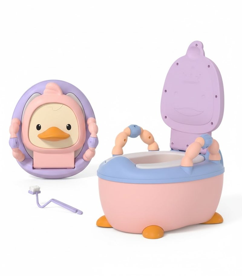 ممز بلانيت بوتي أطفال علي شكل بطة للأطفال المريح واللطيف لتعليم استخدام الحمام بسهولة مع مسند لليدين وقعدة مبطنة ودرج متحرك وفرشة تنظيف آمنة ومتينة لتدريب الأطفال على دخول الحمام - Image 5